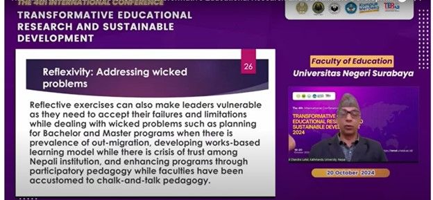 Bal Chandra Luitel guru besar Universitas Kathmandu Nepal menyampaikan seputar pendidikan karakter dan kepemimpinan.